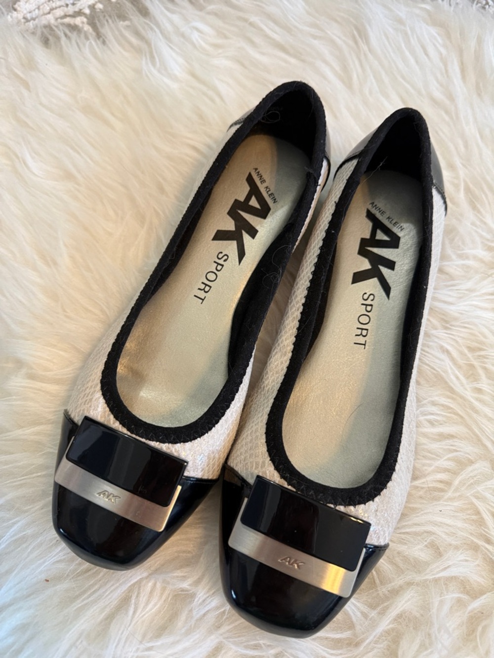 Anne Klein Sport Two-Tone Ivory and Black Ballet Flats